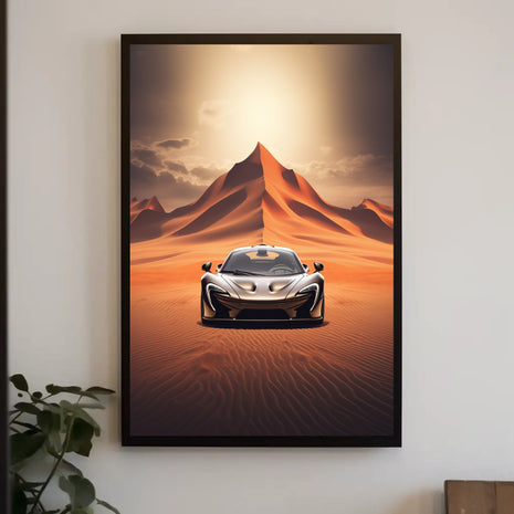 Modern Sports Car Adventure in Desert Landscape Poster