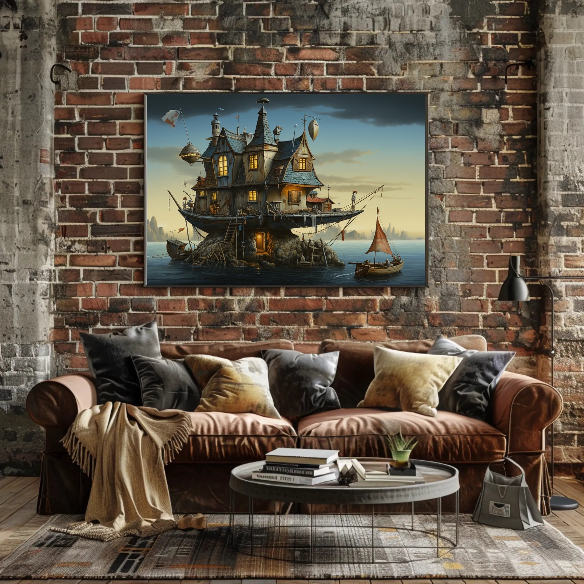 Whimsical Houseboat at Dusk in Fantasy Poster