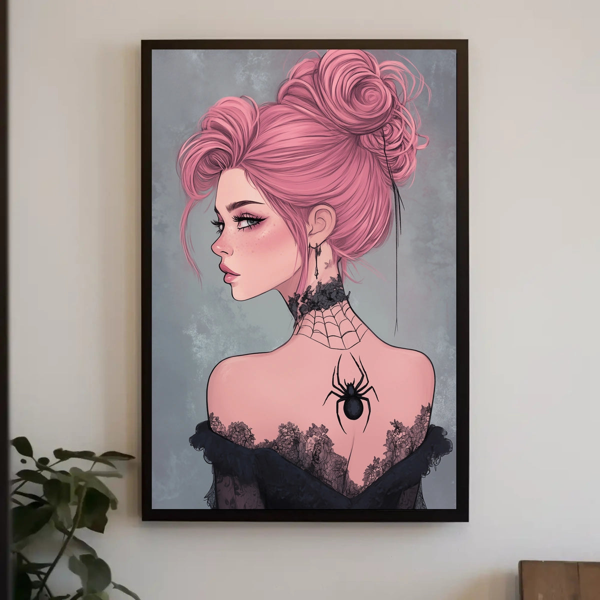 Gothic Elegance Woman Illustration Spider Tattoo Poster