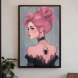 Gothic Elegance Woman Illustration Spider Tattoo Poster