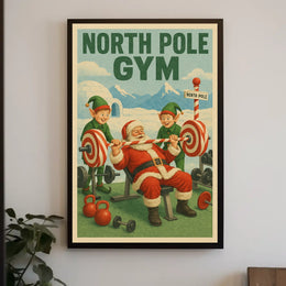 Santa Claus Weightlifting in Humorous Christmas Sports Poster