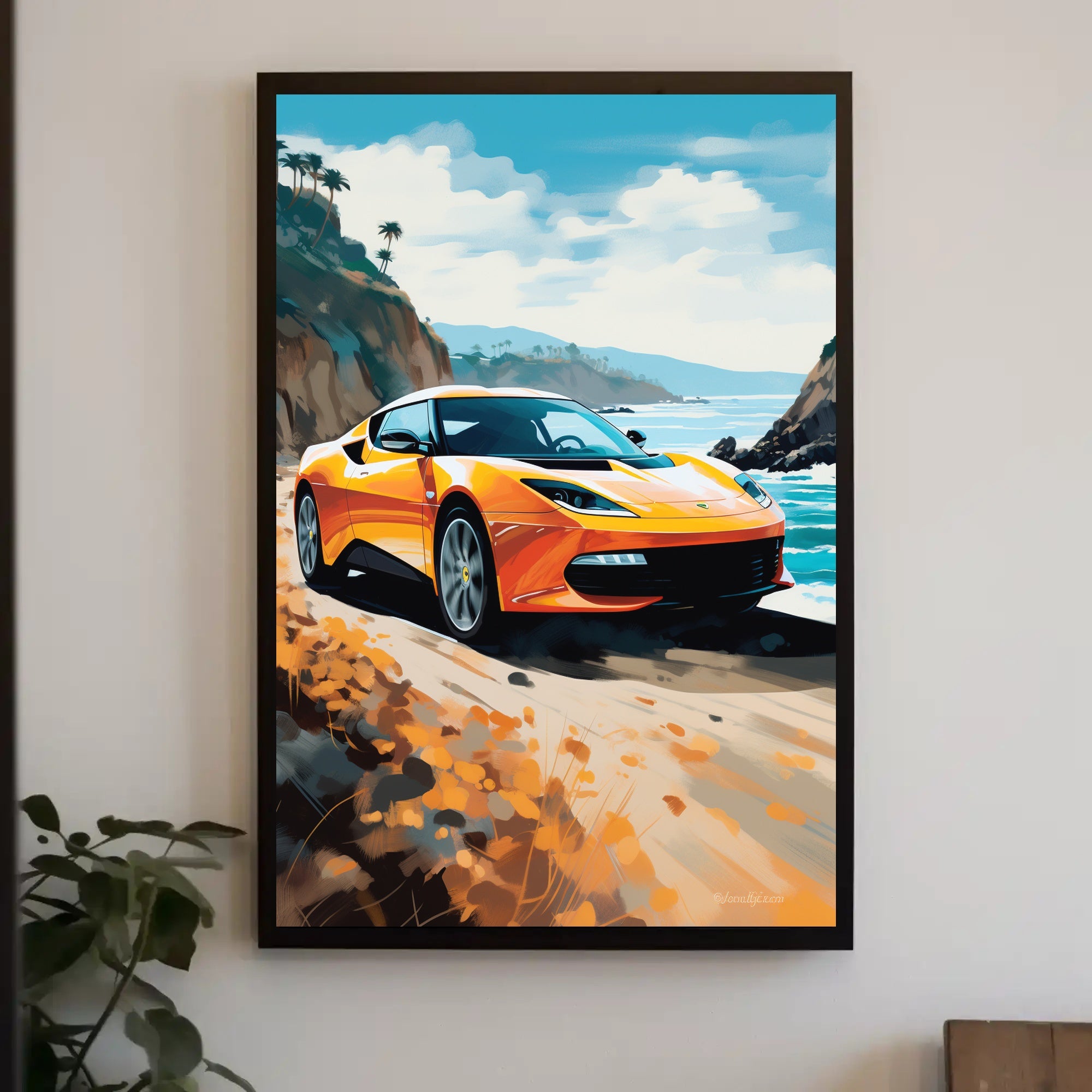 Modern Sports Car Adventure Coastal Road Travel Poster