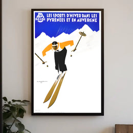 Dynamic Skier in Pyrenees Auvergne Winter Sports Poster PosterGoat