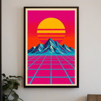 Vibrant Retro Synthwave Landscape Art Poster Futuristic Sci-Fi Poster
