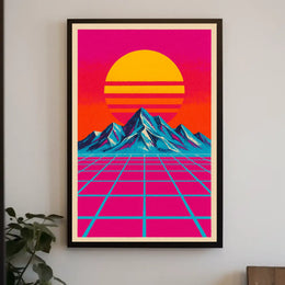Vibrant Retro Synthwave Landscape Art Poster Futuristic Sci-Fi Poster