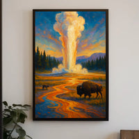 Nature's Grandeur Landscape Geyser Bison Poster