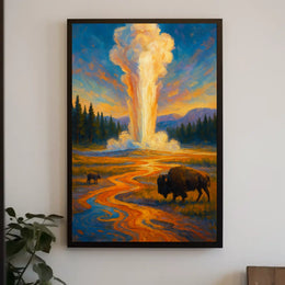 Nature's Grandeur Landscape Geyser Bison Poster