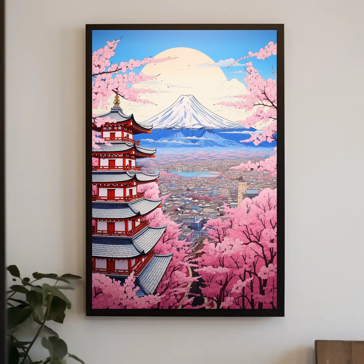 Traditional Pagoda with Cherry Blossoms Artful Cultural or Heritage Poster