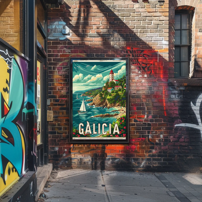 Galicia Sailing Lighthouse Coast Travel Poster