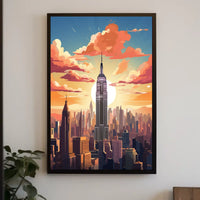 New York City Sunset Skyline Travel Poster