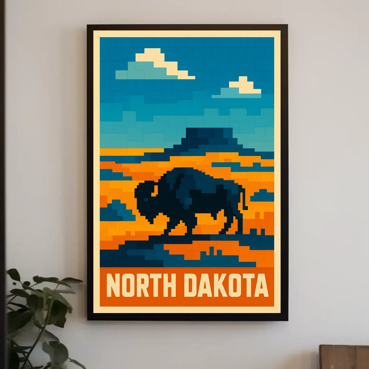 North Dakota Pixel Art Landscape Poster