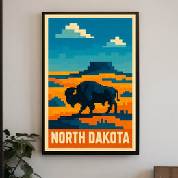 North Dakota Pixel Art Landscape Poster