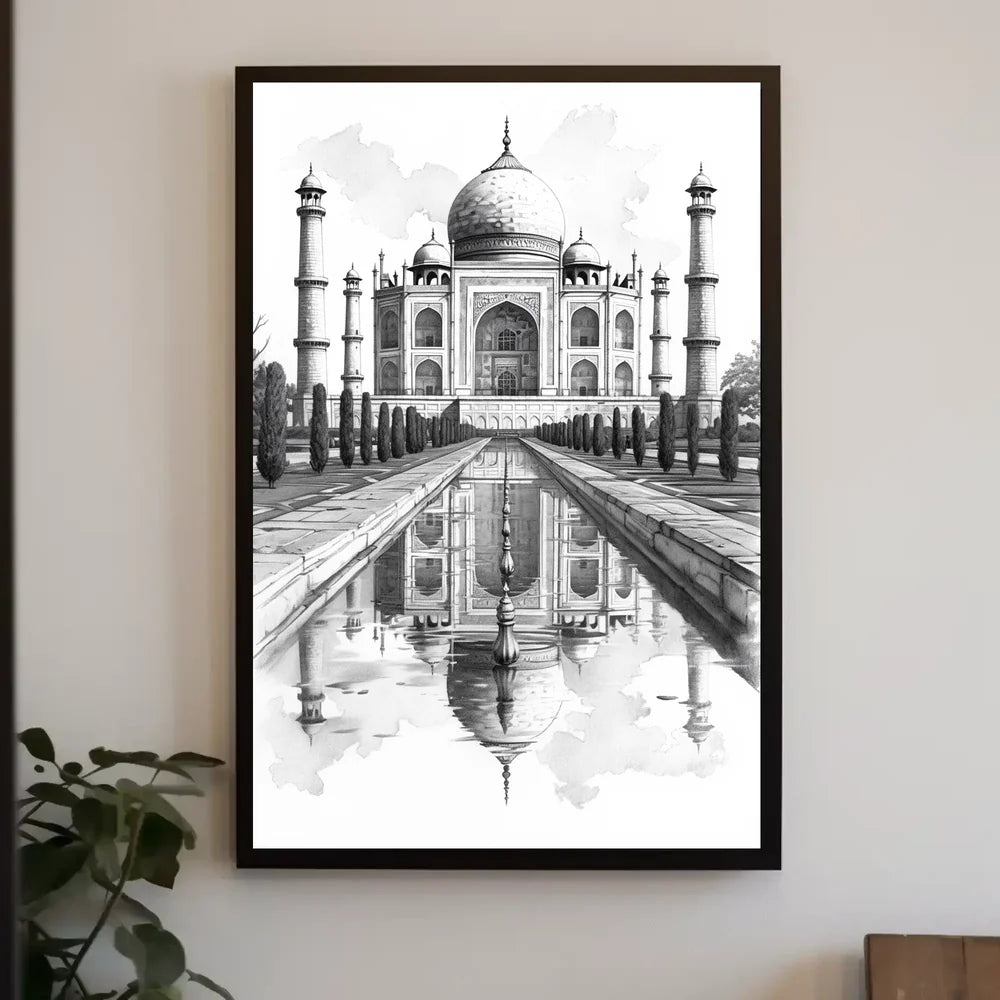 Taj Mahal Black and White Sketch Poster Art