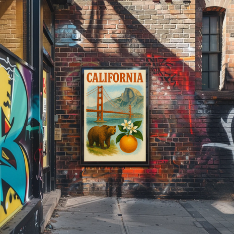 California Landmarks Vintage Travel Poster