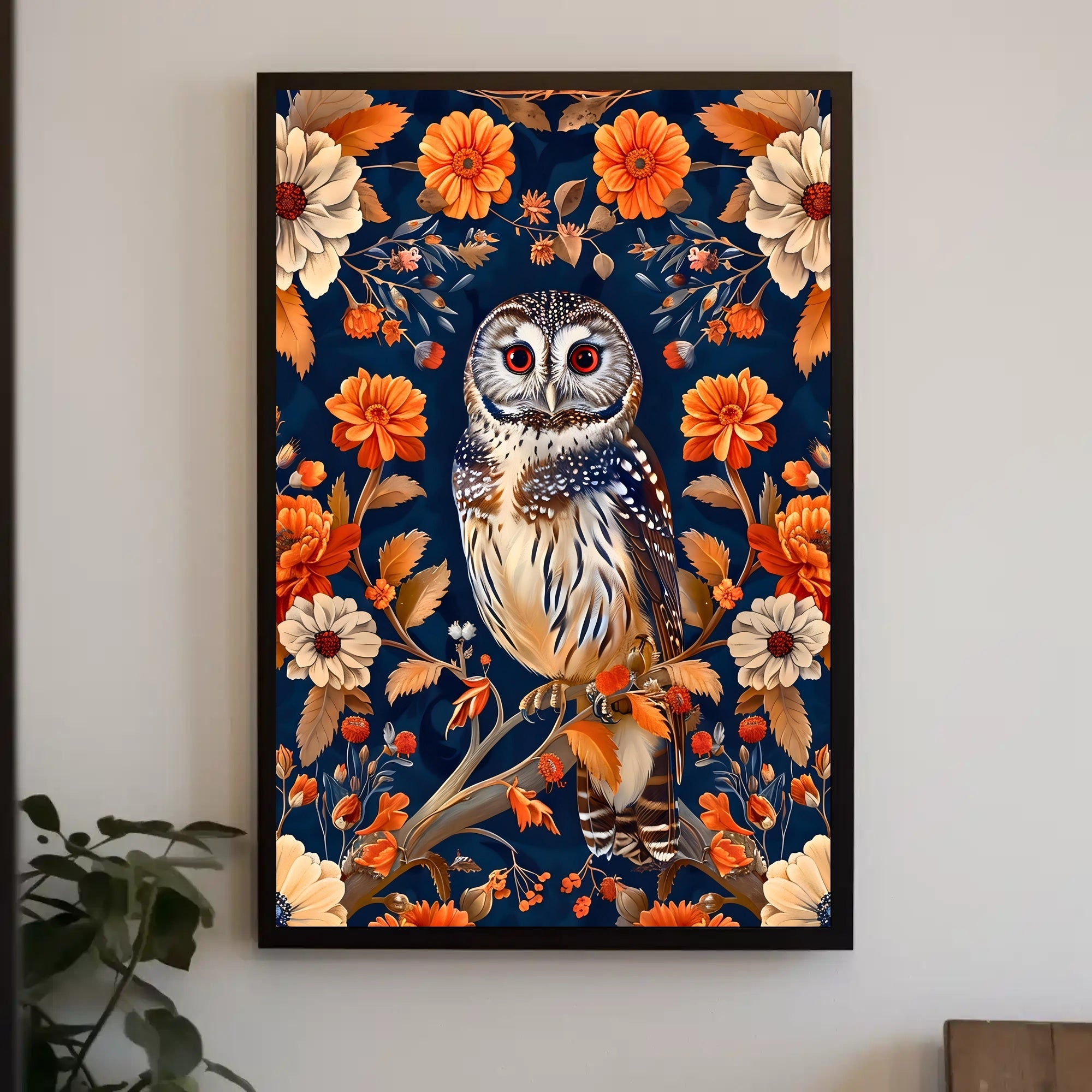 Autumn Owl in Bloom Wall Art Print