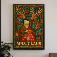 Mrs. Claus Knitting Scarves Poster