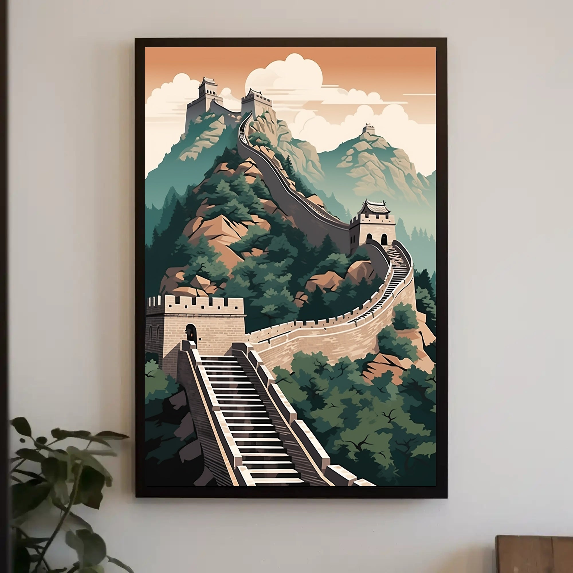 Great Wall of China Stylized Heritage Art Poster