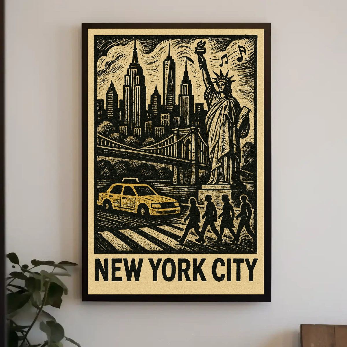 New York City Iconic Skyline Poster Vintage Wall Art