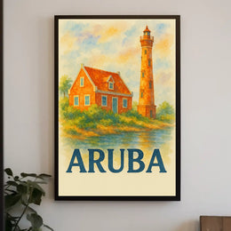 Aruba Lighthouse and Cottage Poster
