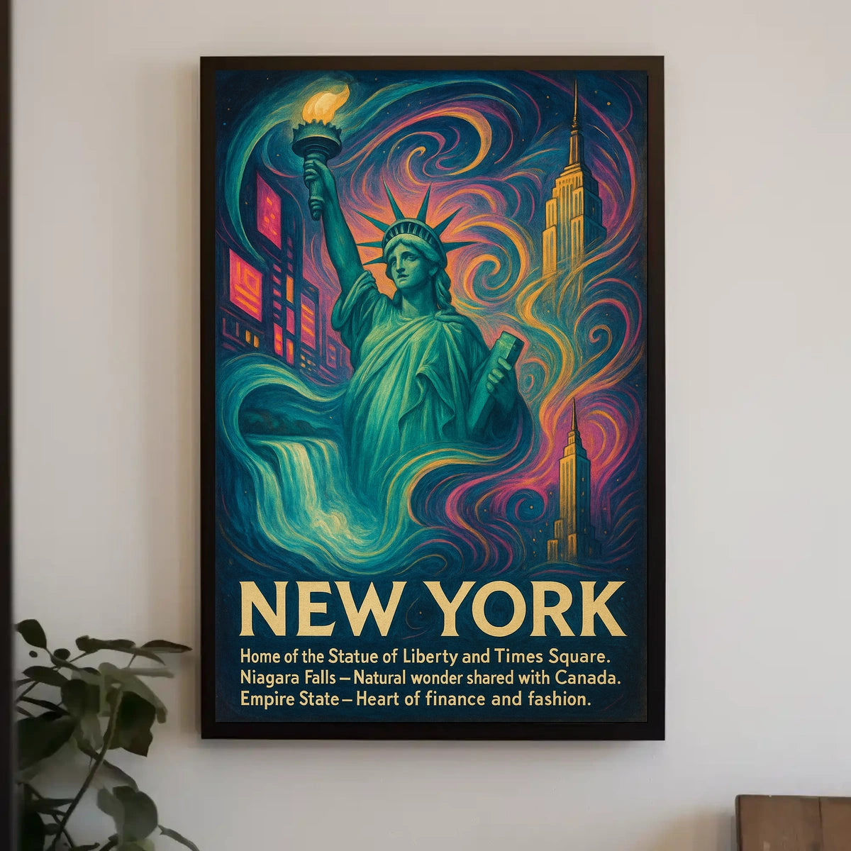 New York Landmarks City Skyline Poster Vintage Wall Art