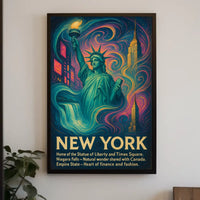 New York Landmarks City Skyline Poster Vintage Wall Art