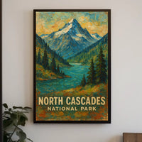North Cascades National Park Scenic Landscape Art Vintage Ads Wanderlust Nature Poster