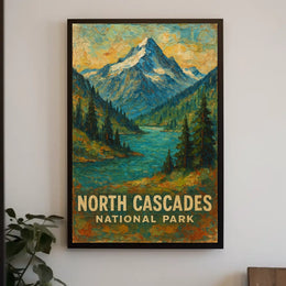 North Cascades National Park Scenic Landscape Art Vintage Ads Wanderlust Nature Poster