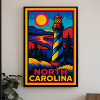 North Carolina Lighthouse Wanderlust Vintage Poster