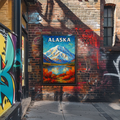 Alaska Mountain Reflection Autumn Foliage Lake Travel Poster