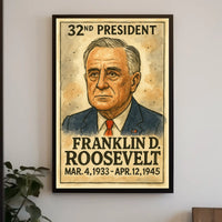 Franklin D. Roosevelt 32nd President of the United States Exaggerated Cartoon Sketch Poster