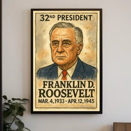 Franklin D. Roosevelt 32nd President of the United States Exaggerated Cartoon Sketch Poster