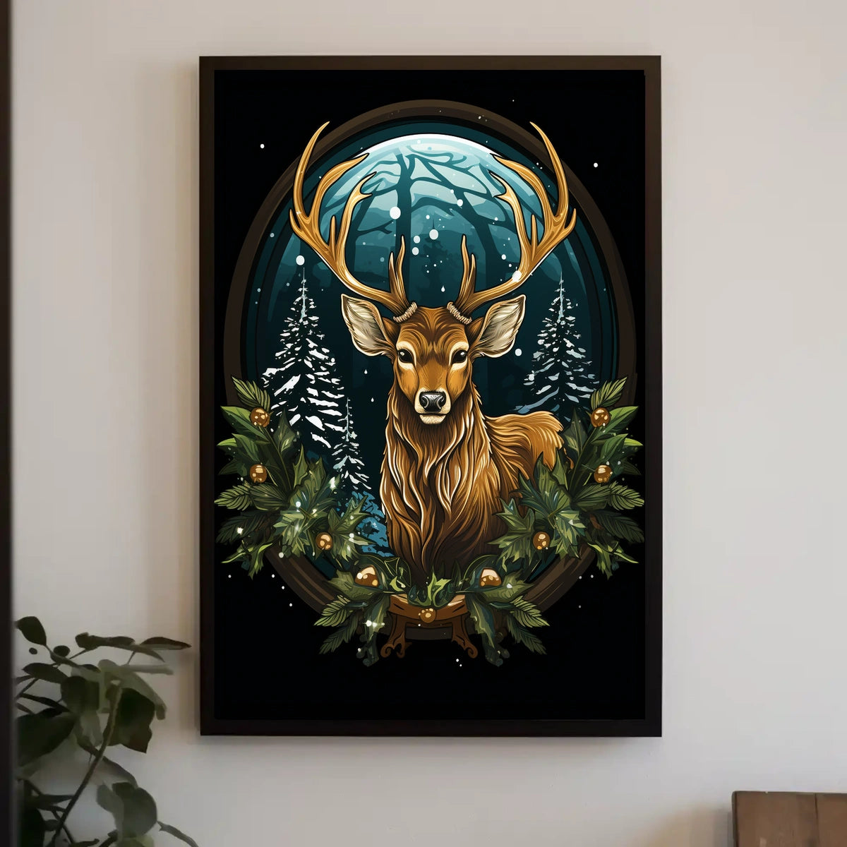Majestic Winter Stag Poster