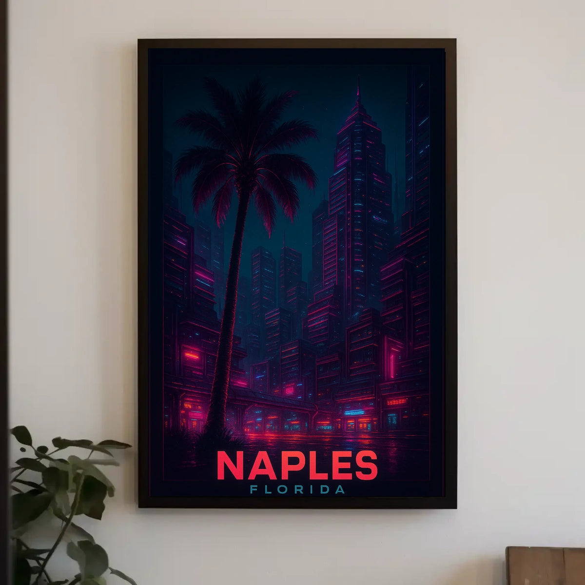 Naples Florida Neon Night Art Poster