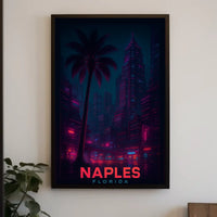 Naples Florida Neon Night Art Poster