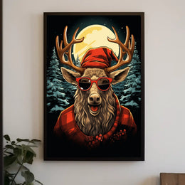 Festive Reindeer in Forest Winter Wonderland Animal Poster