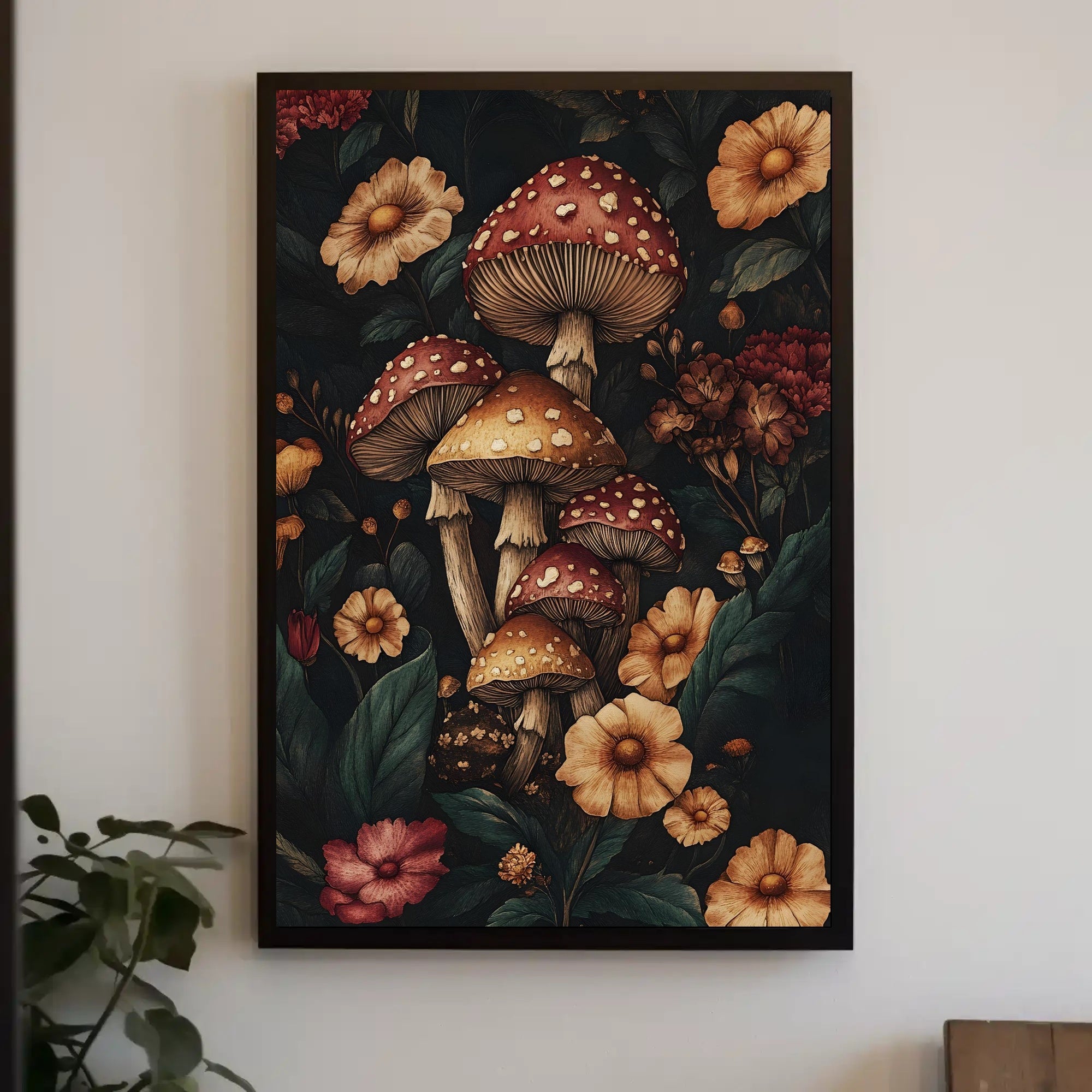 Enchanted Forest Wall Art Print with Mushrooms