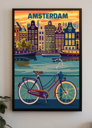 Amsterdam Canals and Bicycle Urban Cityscape Poster