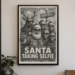 Santa Selfie Retro Poster: North Pole Fun