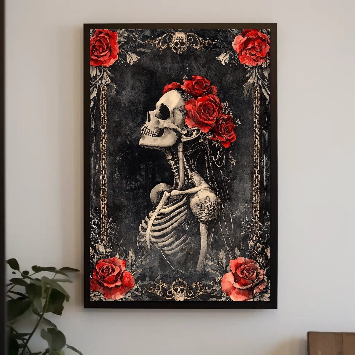 Gothic Floral Skeleton Art Print Pop Culture Poster