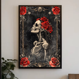 Gothic Floral Skeleton Art Print Pop Culture Poster