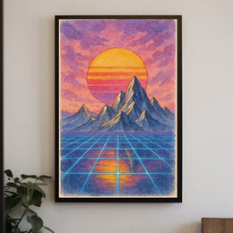 Sunset Dreams: Retro-Futuristic Sci-Fi Landscape Poster