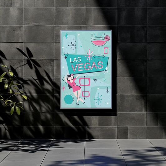 Las Vegas Retro Girl Martini Sign Midcentury Poster