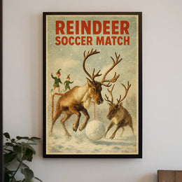 Reindeer Soccer Match Vintage Christmas Poster