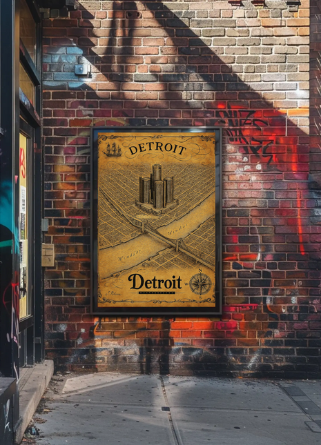 Detroit Historic Map Renaissance Center Travel Poster
