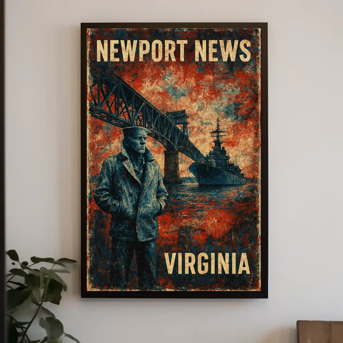 Vintage Navy Bridge Artwork Expressionism Poster