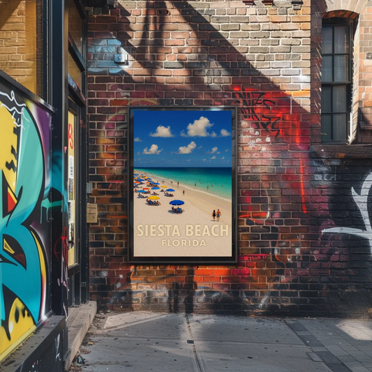 Siesta Beach Florida Umbrellas Blue Ocean Poster Poster