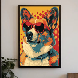 Cool Pop Art Corgi with Red Shades Animal Poster PosterGoat