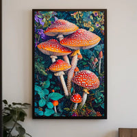 Vibrant Mushroom Illustration Enchanting Fantasy or Mythology Poster