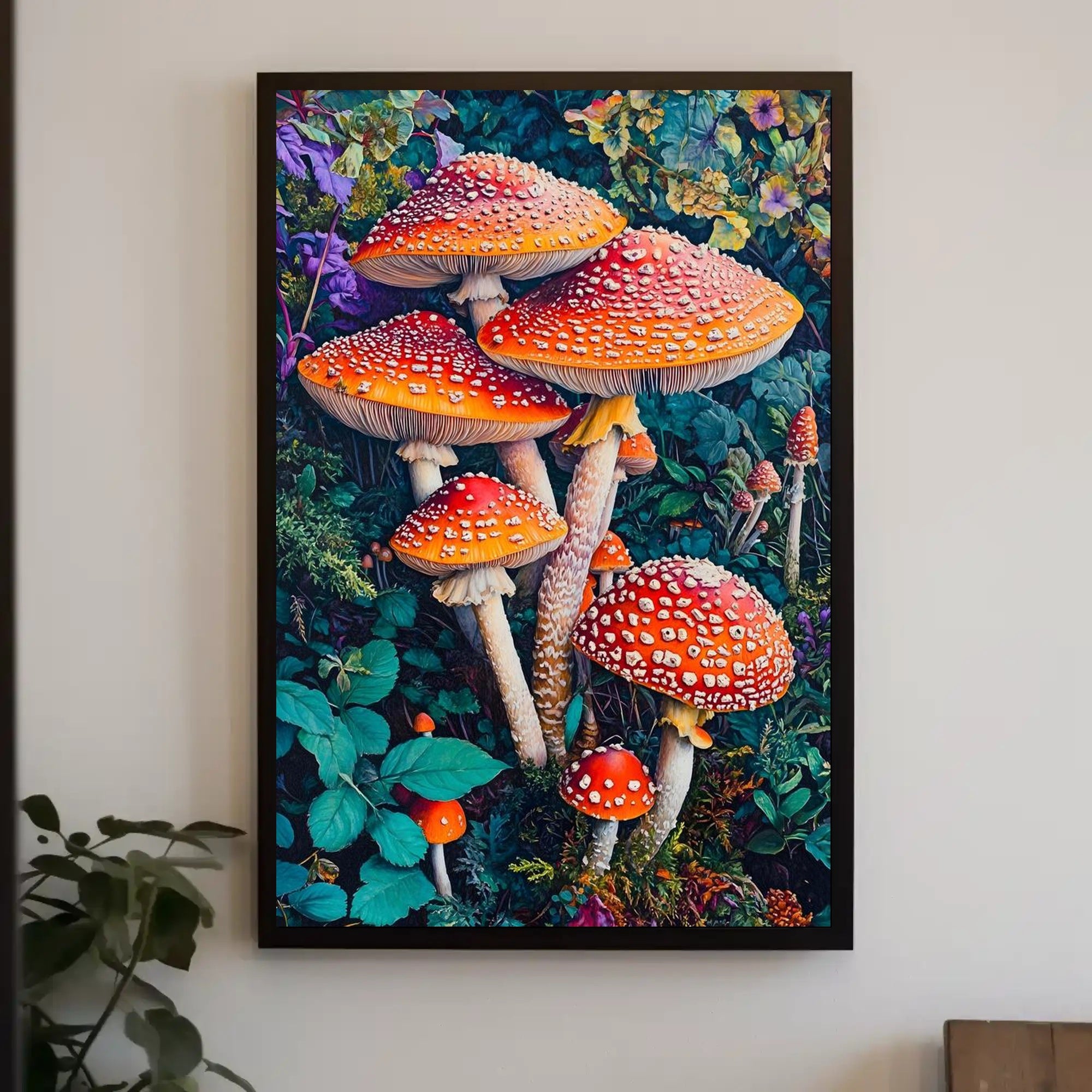 Vibrant Mushroom Illustration Enchanting Fantasy or Mythology Poster