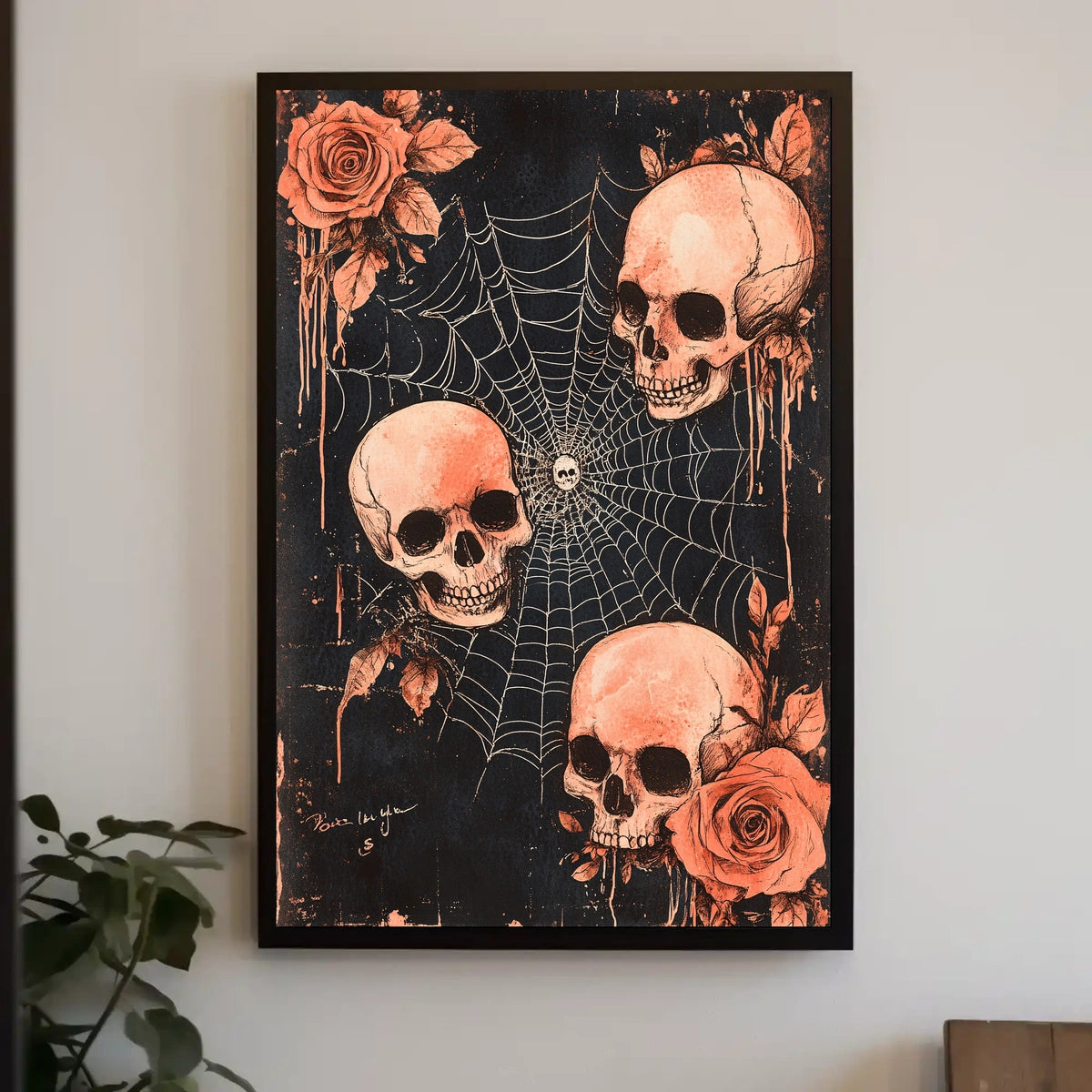 Dark Gothic Skulls and Roses Artistic Poster